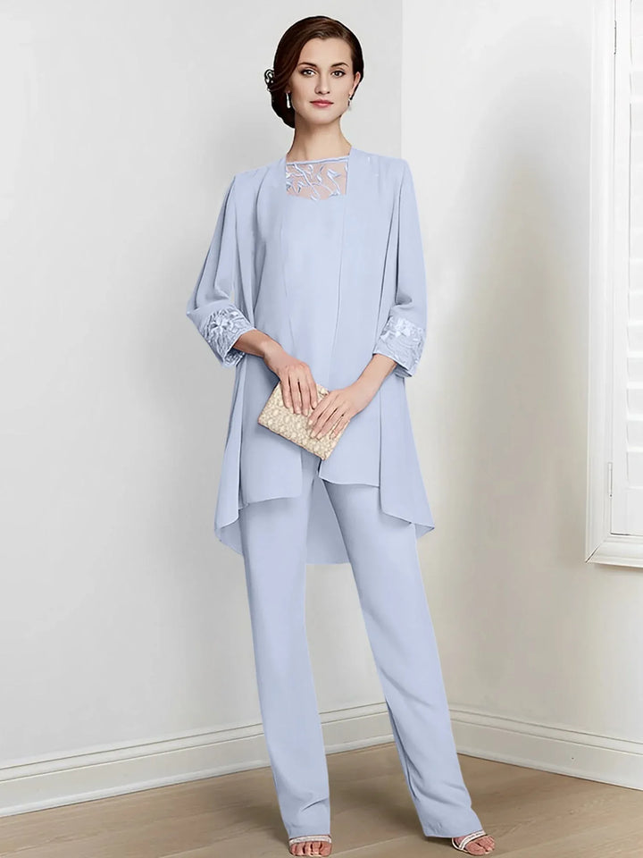 Chiffon Long Sleeve Mother of the Bride Pantsuit with Jacket