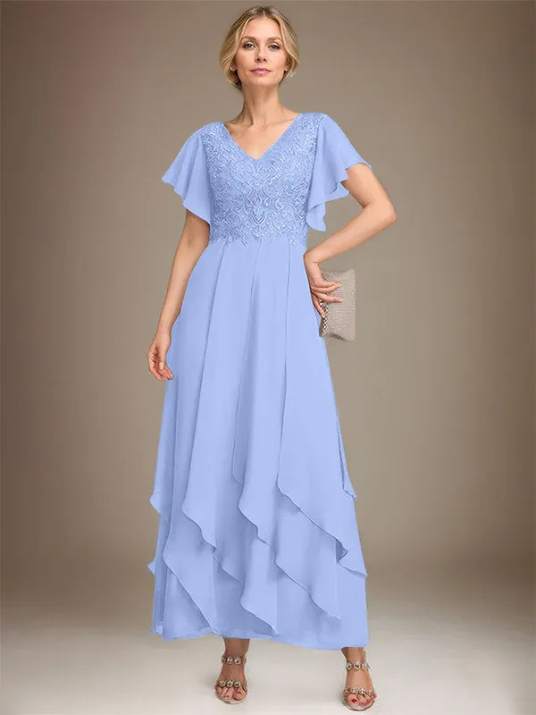 Samantha| A-Line V-Neck Lace Chiffon