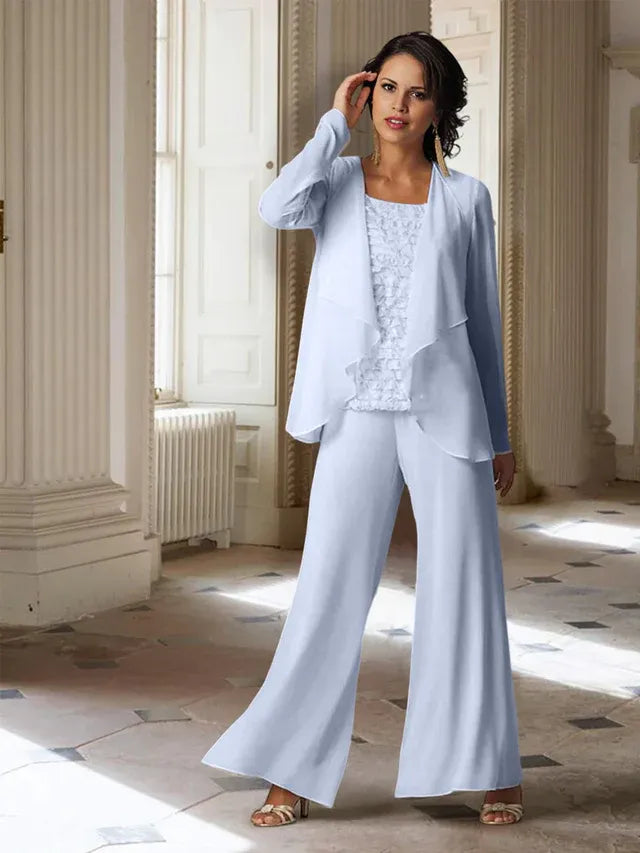Chiffon Long Sleeve Mother of the Bride Pantsuit with Jacket