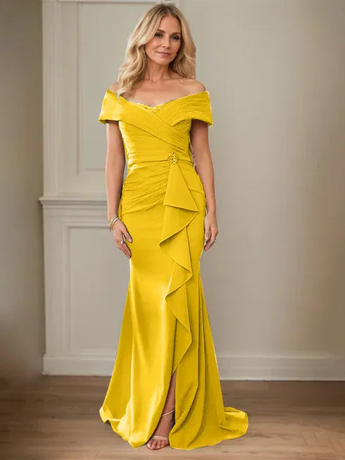 Floor-Length Lace and Chiffon Mother of the Bride Dress with Sheath/Column V-Neck Illusion and Pleated Sequins