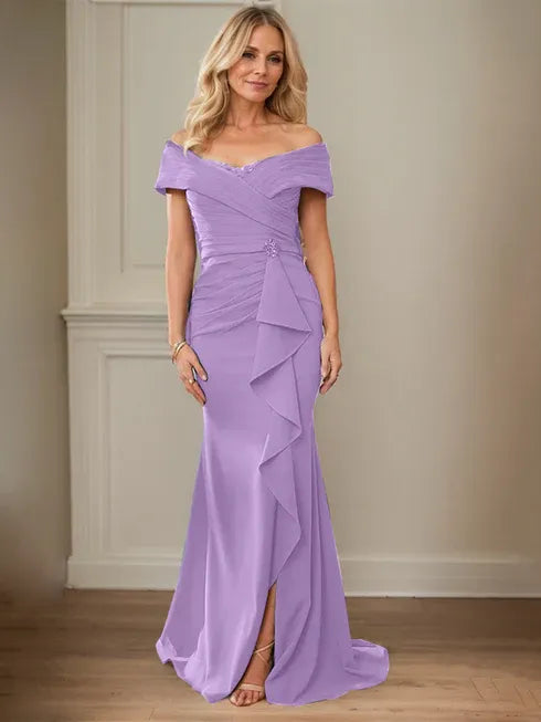Floor-Length Lace and Chiffon Mother of the Bride Dress with Sheath/Column V-Neck Illusion and Pleated Sequins
