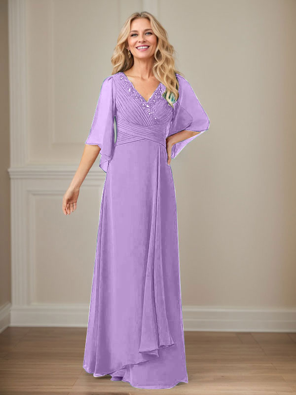 A-Line V-Neck Long Sequin Chiffon Mother of the Bride Dress