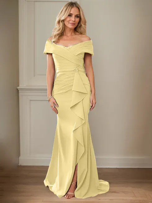 Floor-Length Lace and Chiffon Mother of the Bride Dress with Sheath/Column V-Neck Illusion and Pleated Sequins