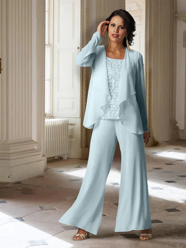 Chiffon Long Sleeve Mother of the Bride Pantsuit with Jacket