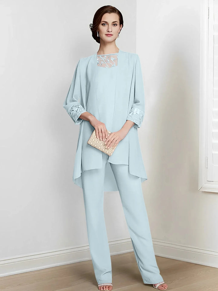 Chiffon Long Sleeve Mother of the Bride Pantsuit with Jacket