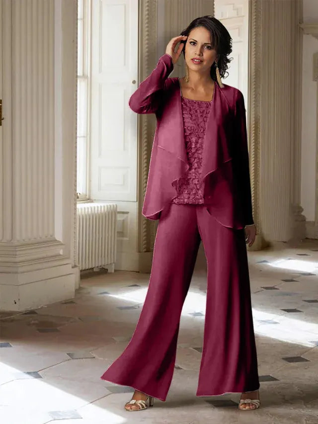 Chiffon Long Sleeve Mother of the Bride Pantsuit with Jacket