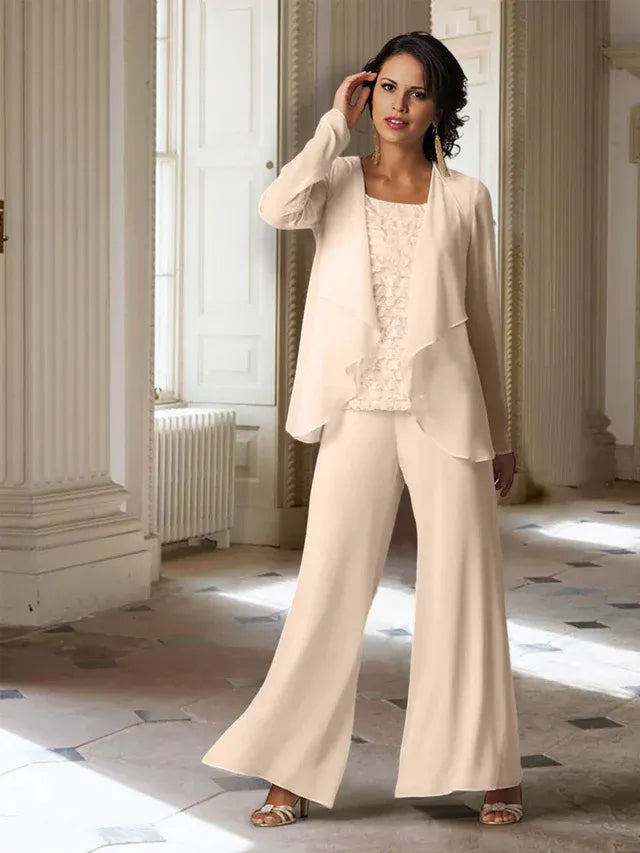 Chiffon Long Sleeve Mother of the Bride Pantsuit with Jacket
