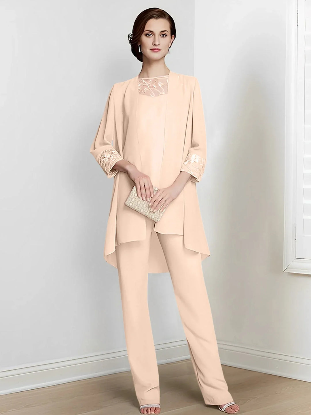 Chiffon Long Sleeve Mother of the Bride Pantsuit with Jacket