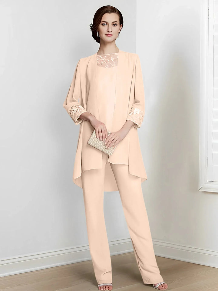 Chiffon Long Sleeve Mother of the Bride Pantsuit with Jacket