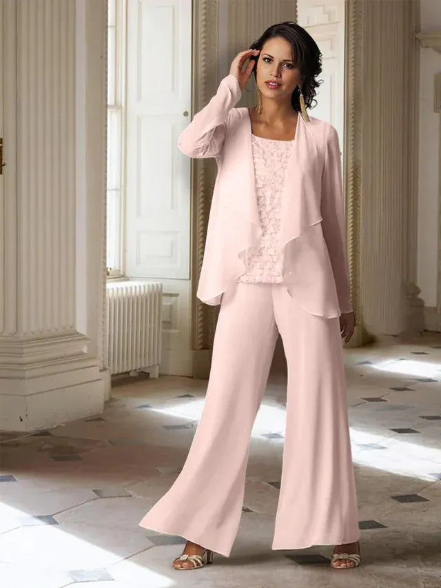 Chiffon Long Sleeve Mother of the Bride Pantsuit with Jacket