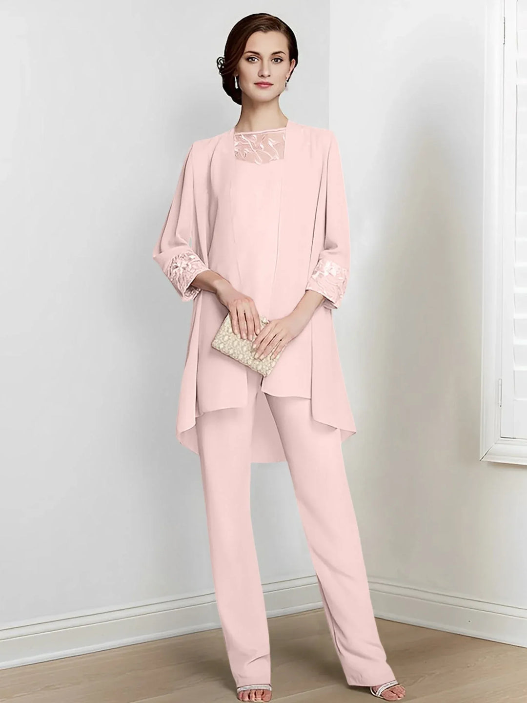 Chiffon Long Sleeve Mother of the Bride Pantsuit with Jacket
