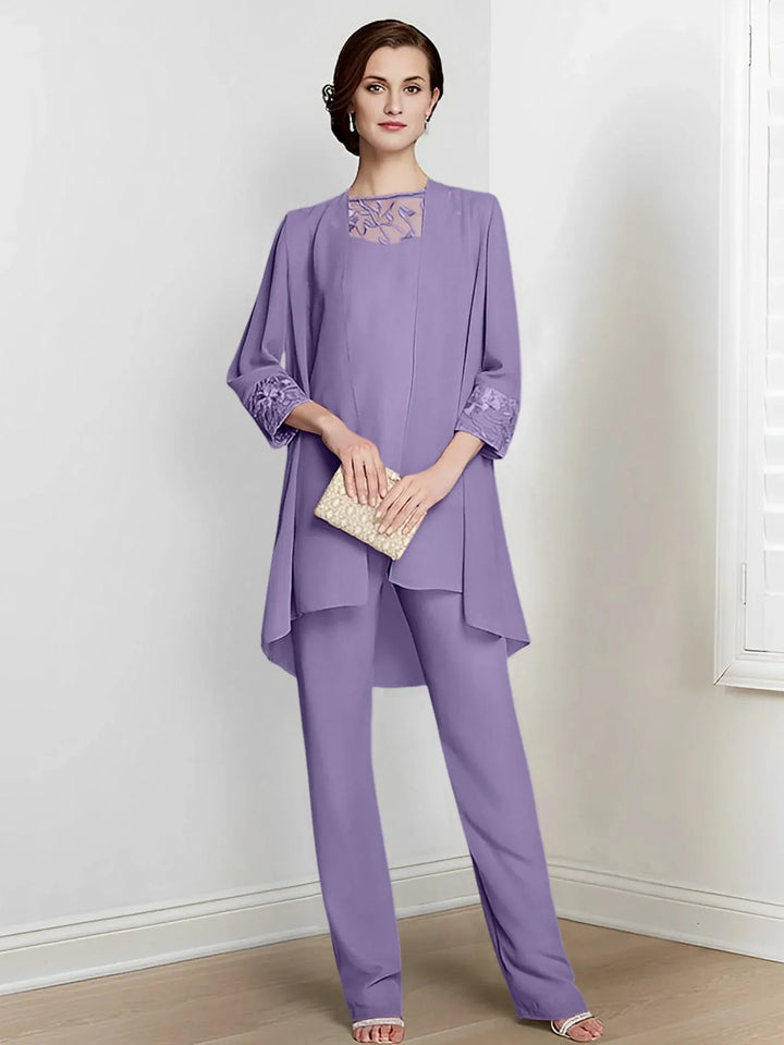 Chiffon Long Sleeve Mother of the Bride Pantsuit with Jacket