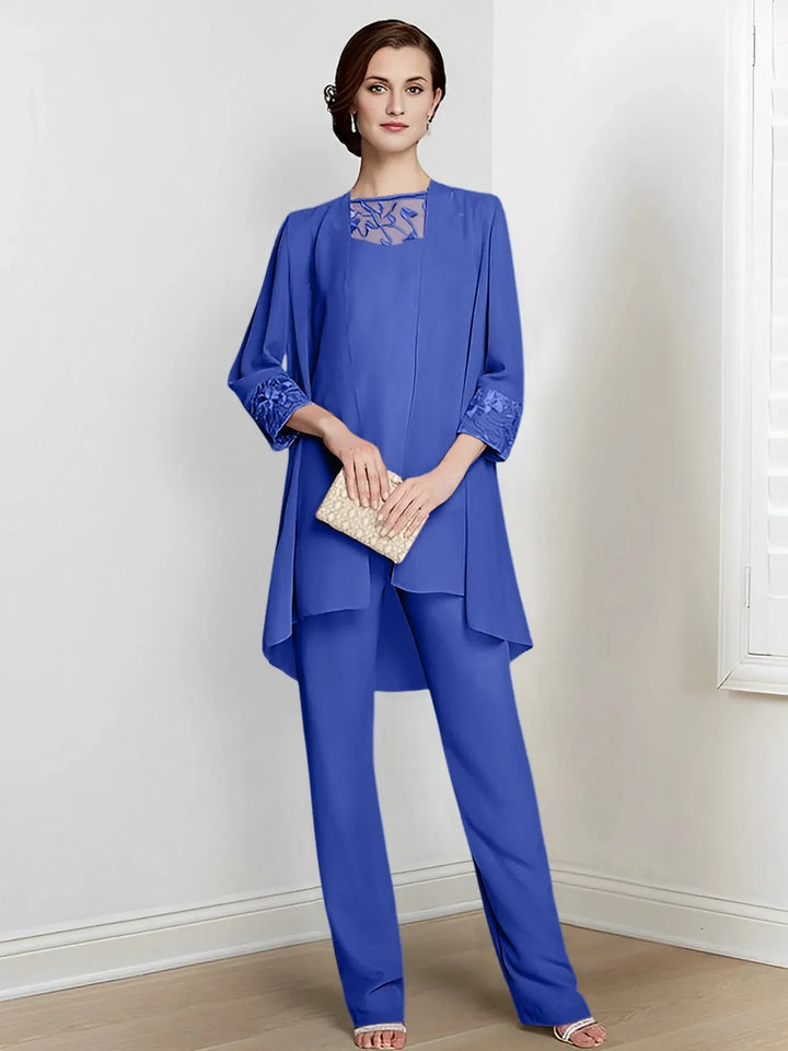 Chiffon Long Sleeve Mother of the Bride Pantsuit with Jacket