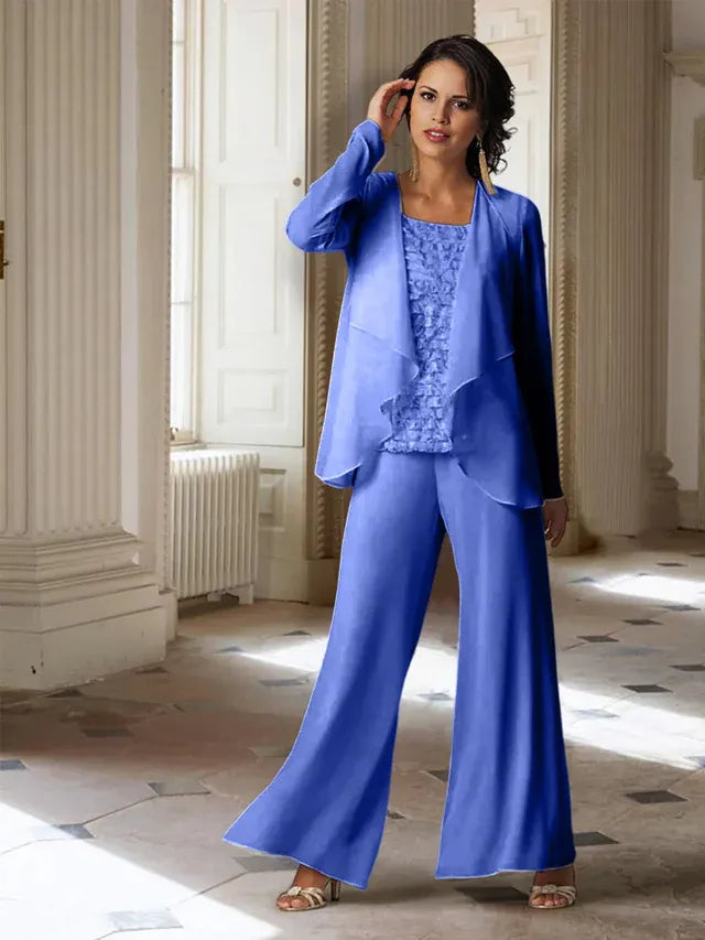 Chiffon Long Sleeve Mother of the Bride Pantsuit with Jacket