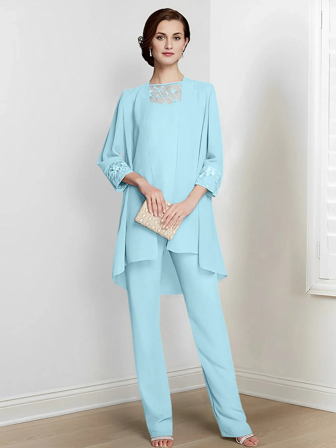 Chiffon Long Sleeve Mother of the Bride Pantsuit with Jacket