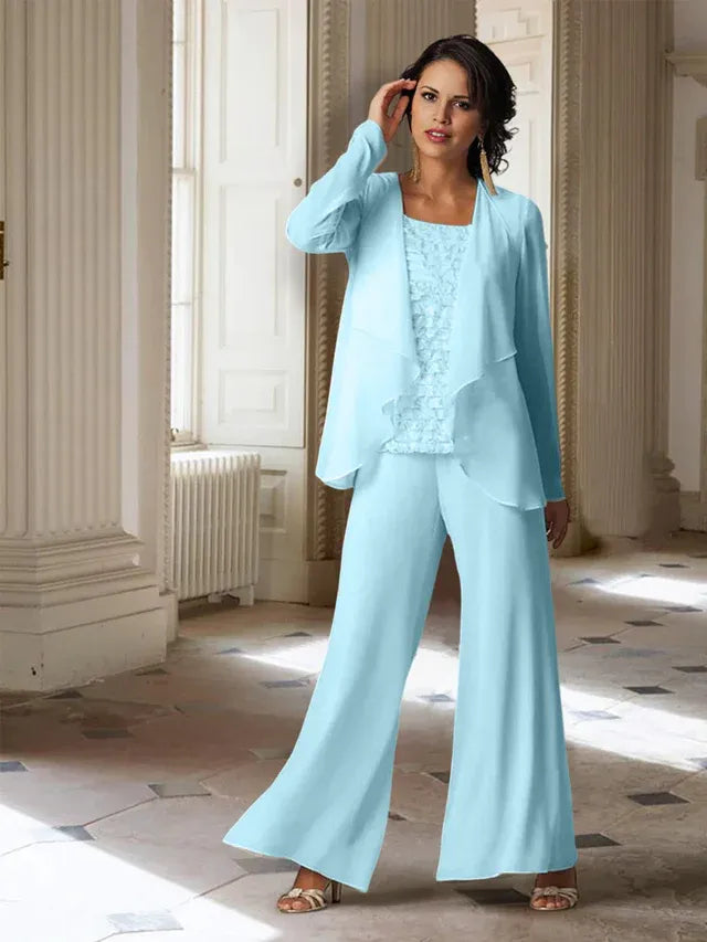 Chiffon Long Sleeve Mother of the Bride Pantsuit with Jacket