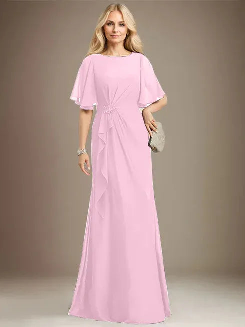 A-Line Scoop Floor-Length Chiffon Mother of the Bride Dress with Cascading Ruffles, Beading, and Sequins