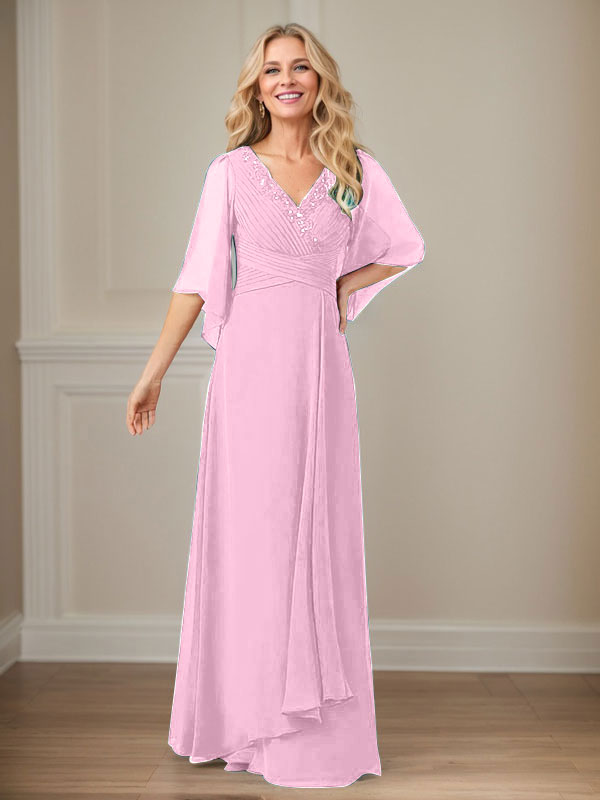 A-Line V-Neck Long Sequin Chiffon Mother of the Bride Dress