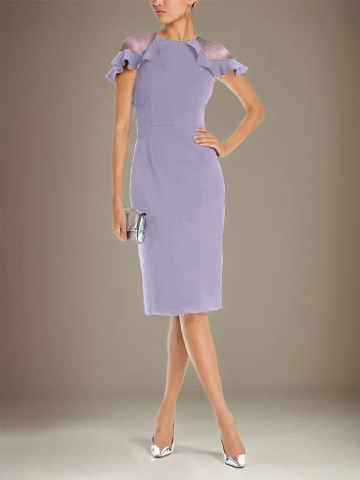Sheath/Column Stretch Crepe Scoop Short Sleeves Knee Length Dress