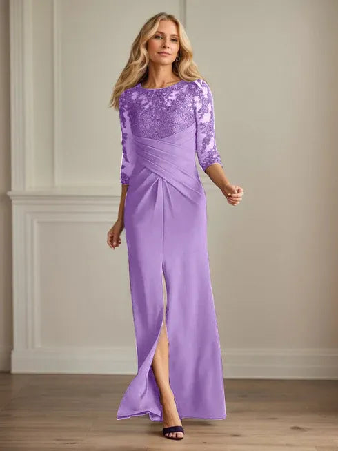Plum Lace & Stretch Crepe Mother of the Bride Sheath Dress