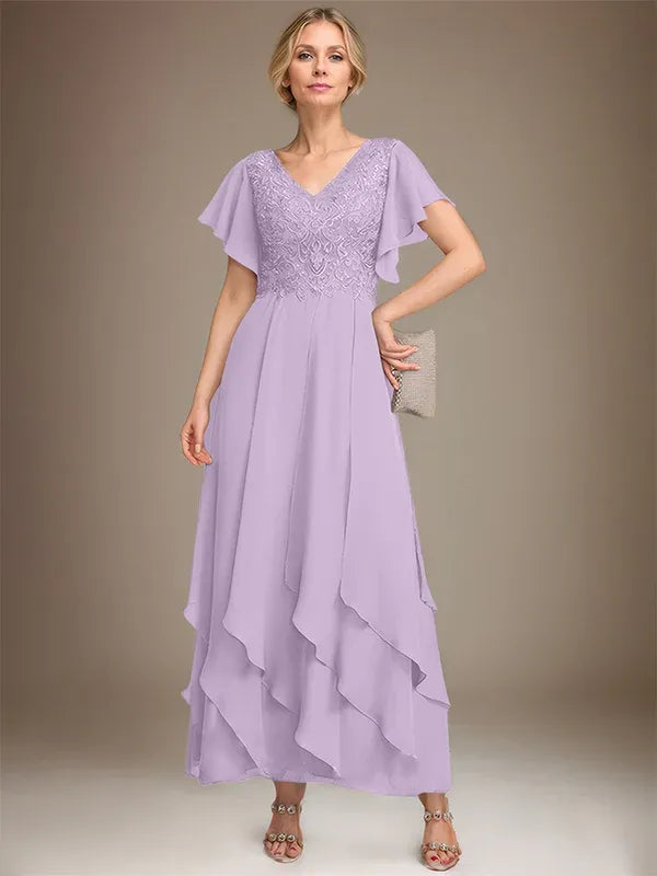 Samantha| A-Line V-Neck Lace Chiffon