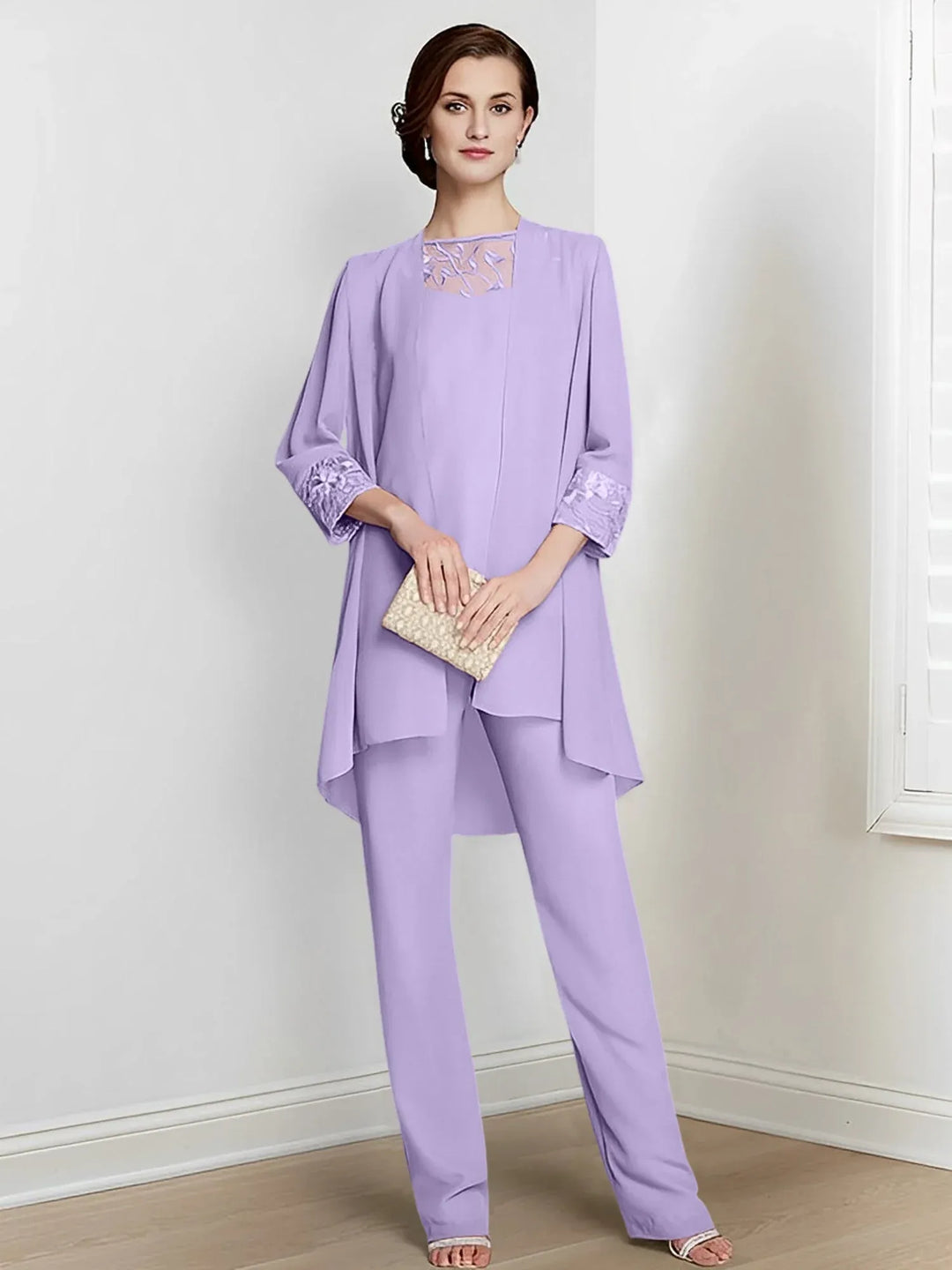 Chiffon Long Sleeve Mother of the Bride Pantsuit with Jacket