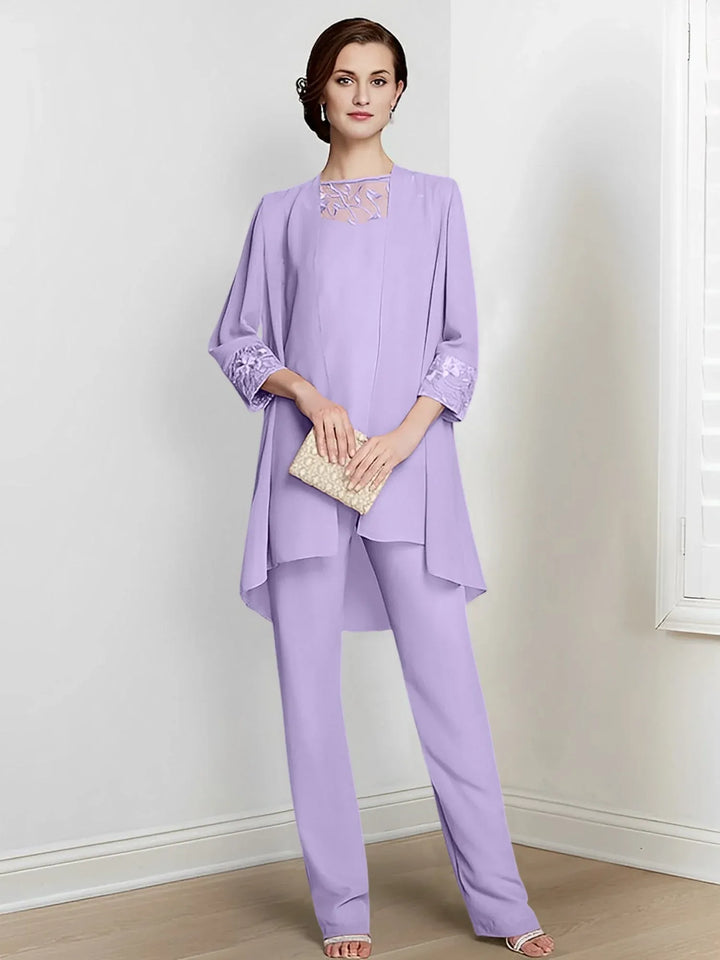 Chiffon Long Sleeve Mother of the Bride Pantsuit with Jacket