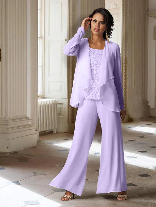 Chiffon Long Sleeve Mother of the Bride Pantsuit with Jacket
