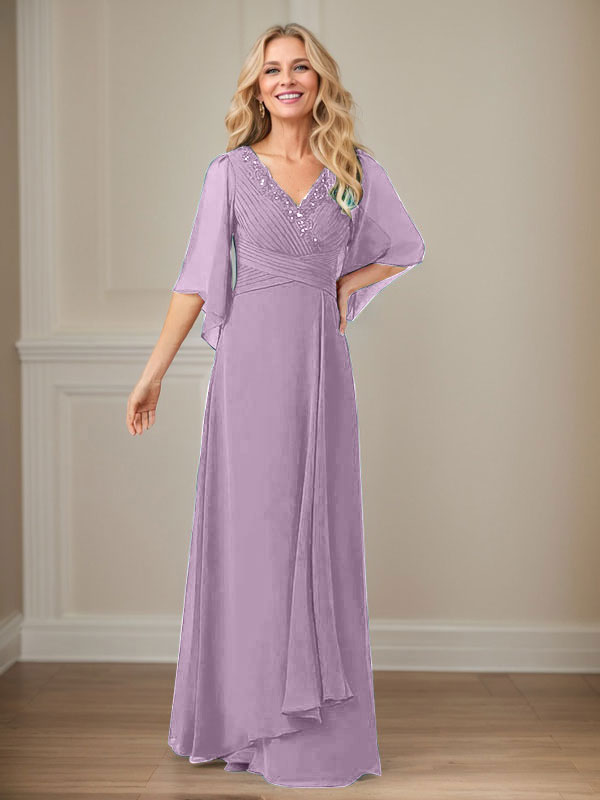 A-Line V-Neck Long Sequin Chiffon Mother of the Bride Dress