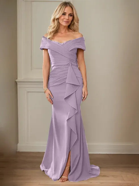 Floor-Length Lace and Chiffon Mother of the Bride Dress with Sheath/Column V-Neck Illusion and Pleated Sequins