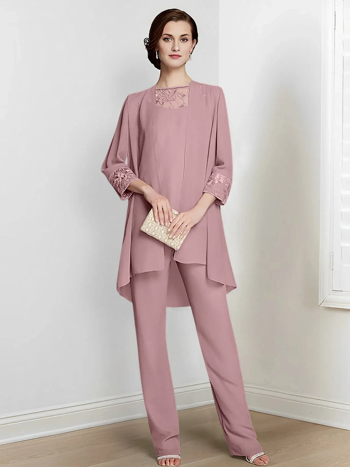 Chiffon Long Sleeve Mother of the Bride Pantsuit with Jacket