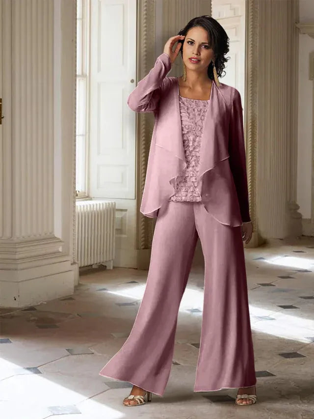 Chiffon Long Sleeve Mother of the Bride Pantsuit with Jacket