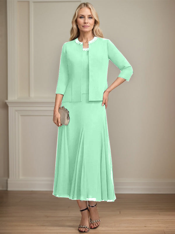 A-line Scoop Tea-Length Chiffon Mother of the Bride Dress with Sequins and Beading Separates