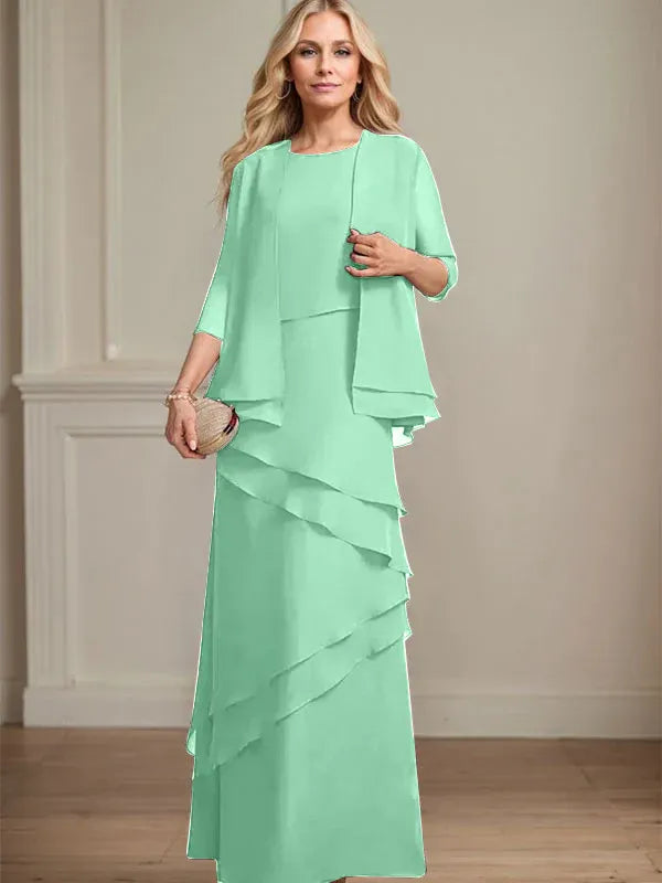 Floor-Length Chiffon Mother of the Bride Dress with Sheath Scoop Design