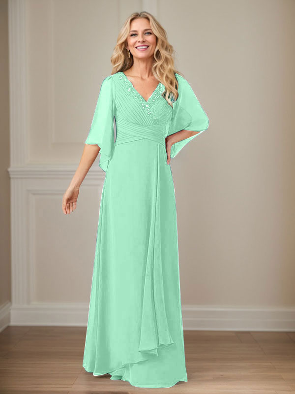 A-Line V-Neck Long Sequin Chiffon Mother of the Bride Dress