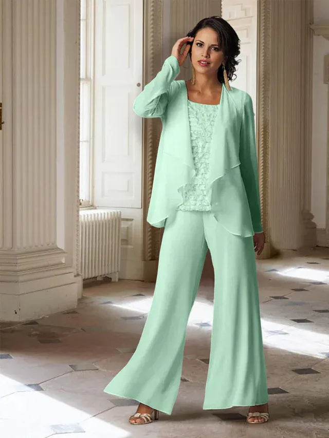 Chiffon Long Sleeve Mother of the Bride Pantsuit with Jacket