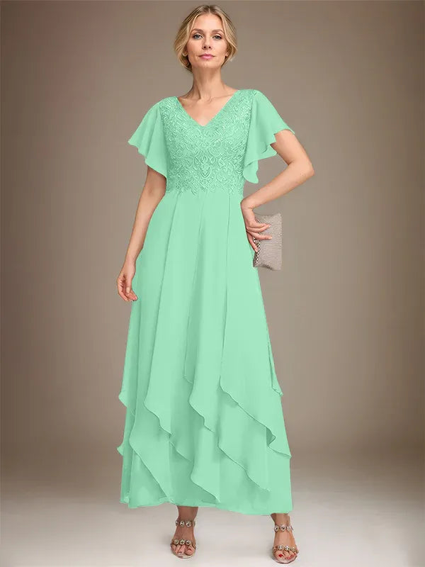 Samantha| A-Line V-Neck Lace Chiffon