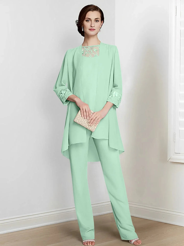 Chiffon Long Sleeve Mother of the Bride Pantsuit with Jacket