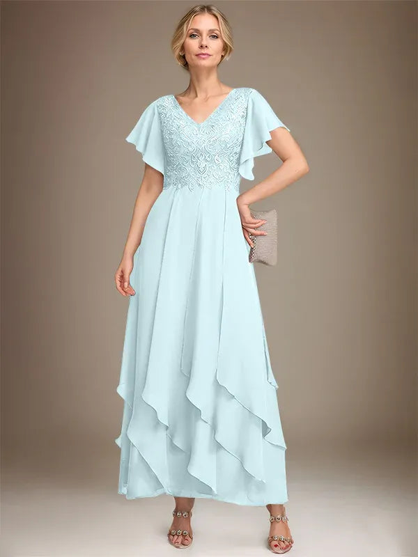 Samantha| A-Line V-Neck Lace Chiffon