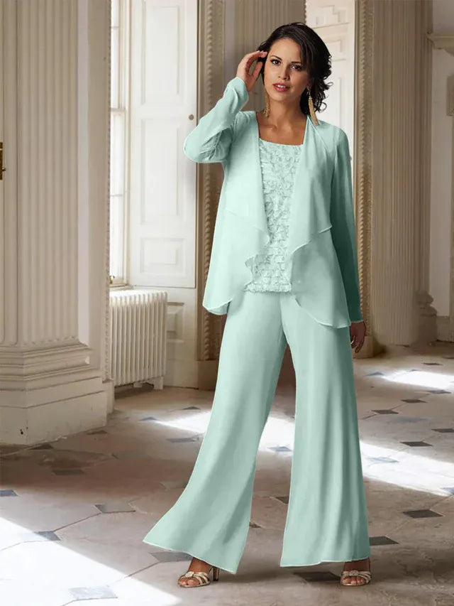 Chiffon Long Sleeve Mother of the Bride Pantsuit with Jacket