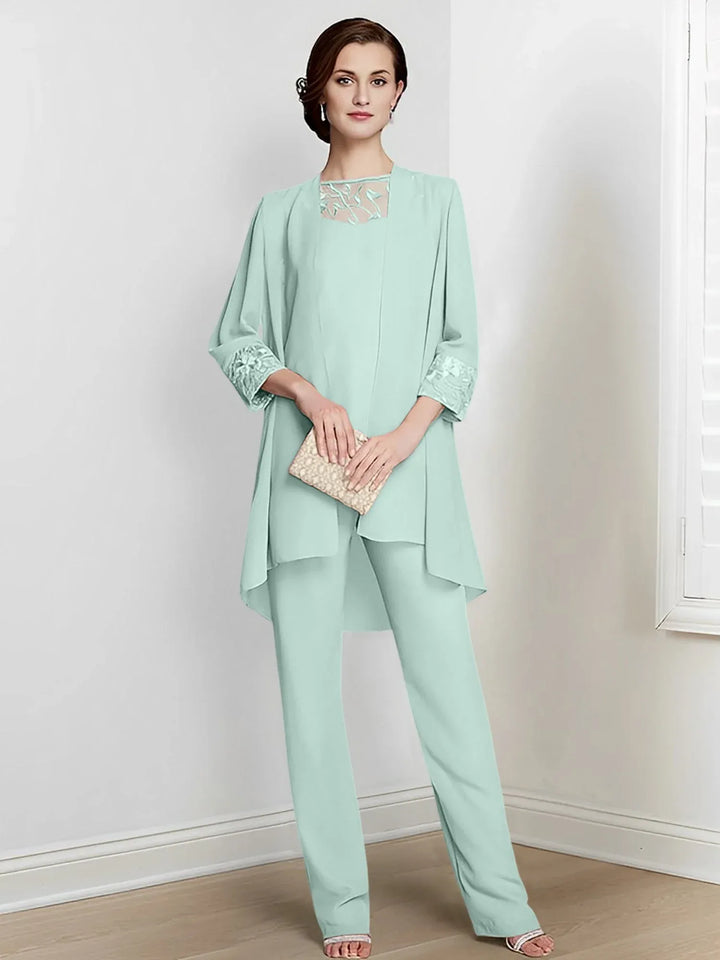 Chiffon Long Sleeve Mother of the Bride Pantsuit with Jacket