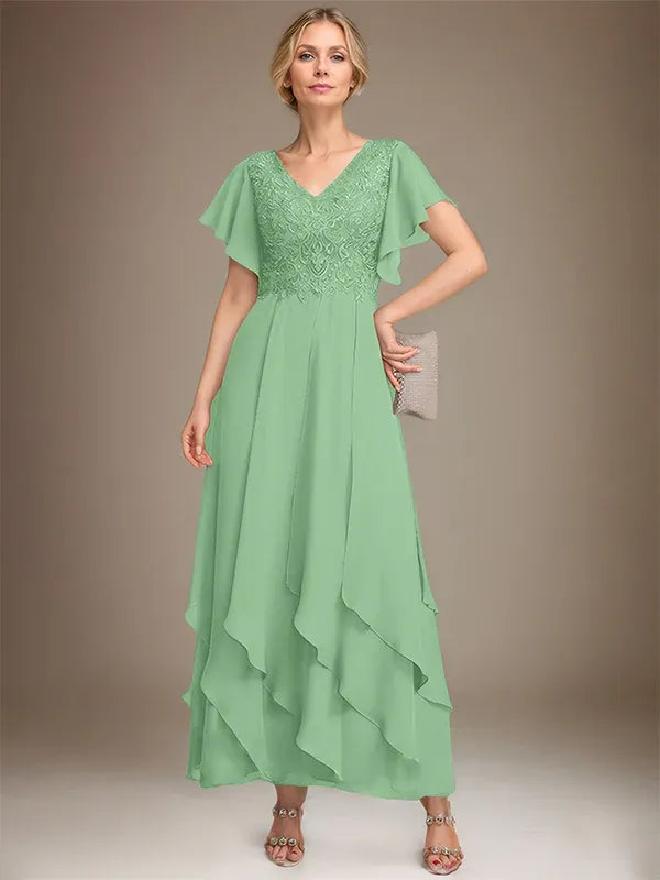 Samantha| A-Line V-Neck Lace Chiffon