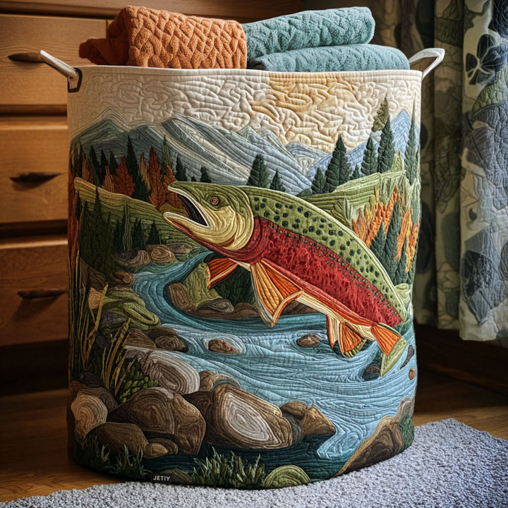 Mountain Stream Serenity | Quilted Laundry Basket