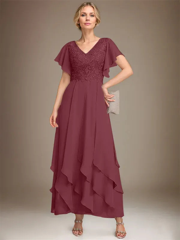 Samantha| A-Line V-Neck Lace Chiffon