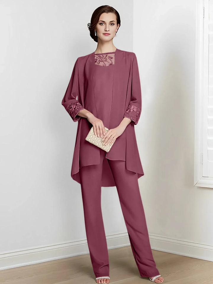 Chiffon Long Sleeve Mother of the Bride Pantsuit with Jacket
