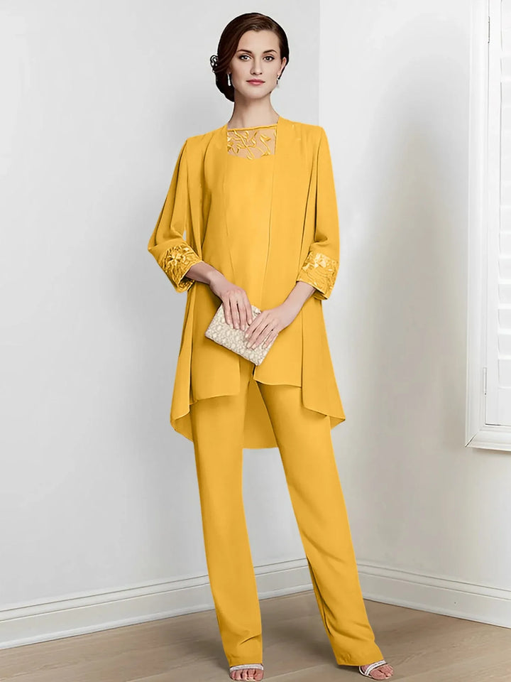 Chiffon Long Sleeve Mother of the Bride Pantsuit with Jacket