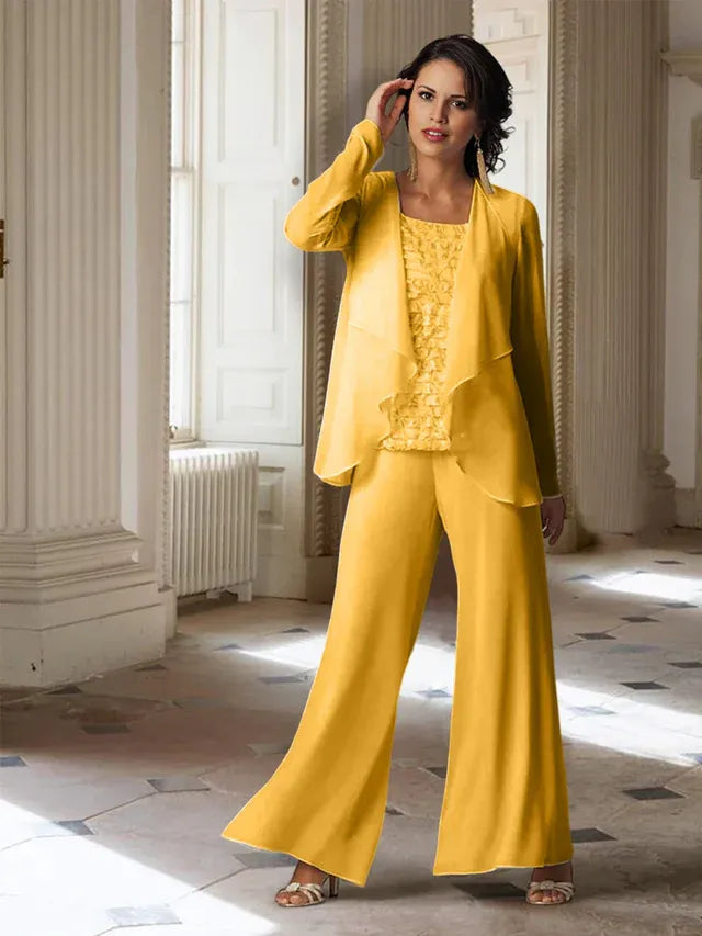 Chiffon Long Sleeve Mother of the Bride Pantsuit with Jacket