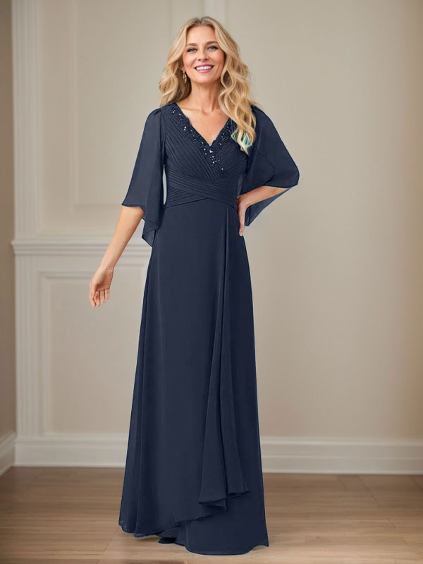 A-Line V-Neck Long Sequin Chiffon Mother of the Bride Dress