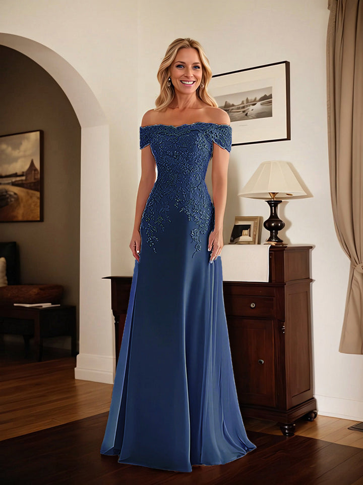Elegant Taupe Off-the-Shoulder Lace Sheath Dress for Mother of the Bride