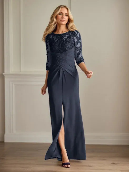 Plum Lace & Stretch Crepe Mother of the Bride Sheath Dress